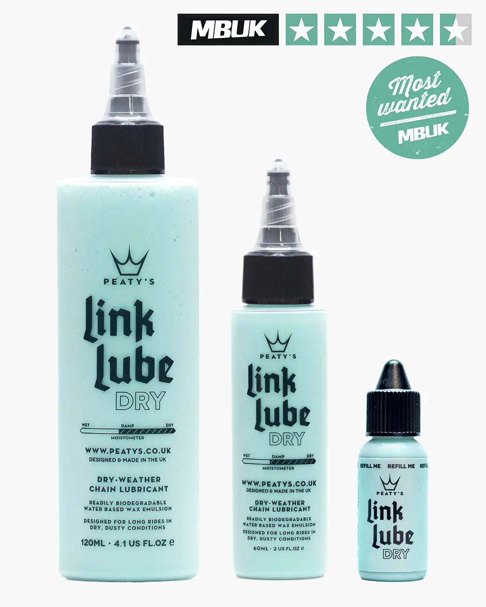 LinkLube Dry comes in 3 sizes