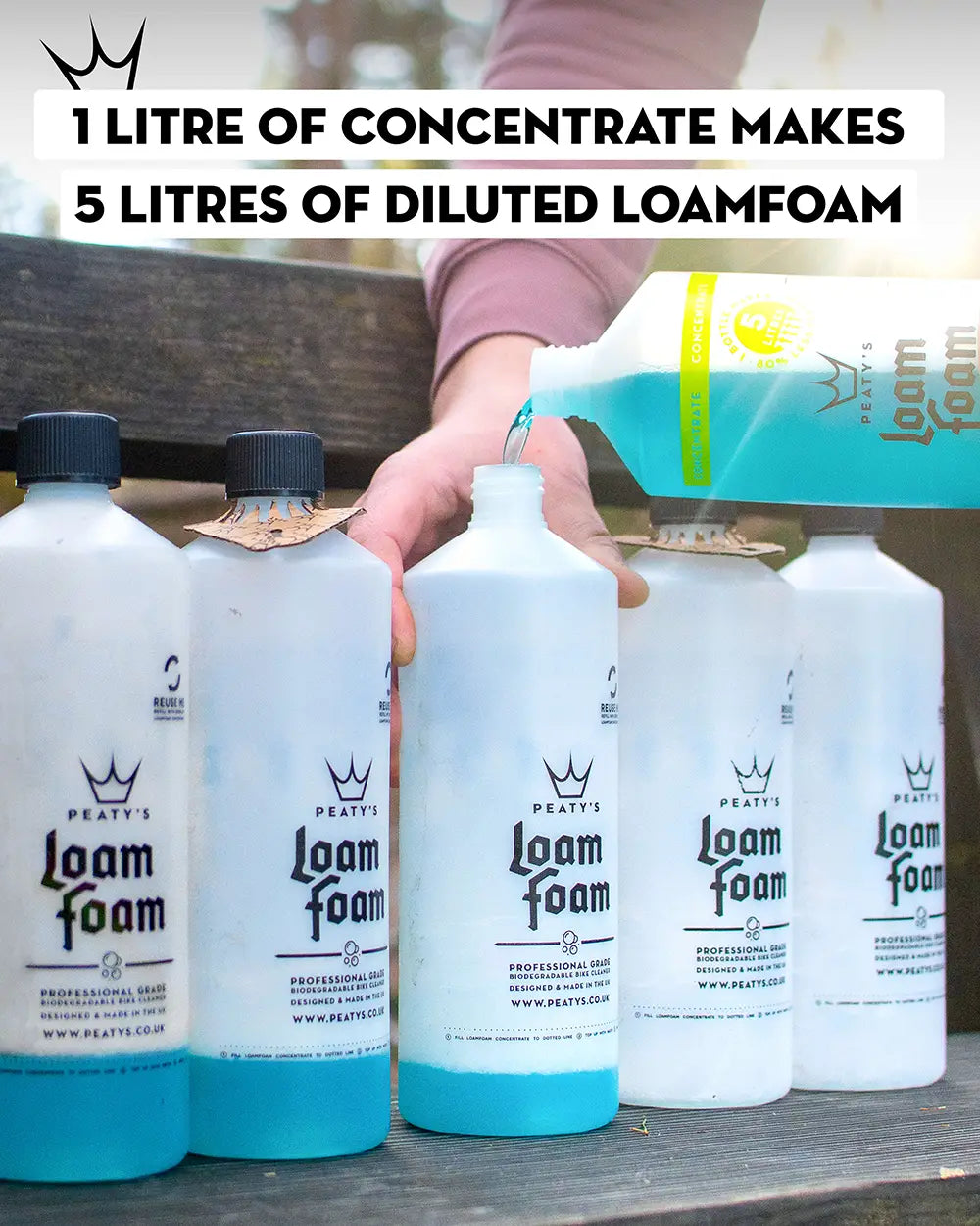 1 litre of LoamFoam Concentrate makes 5 litres of diluted LoamFoam