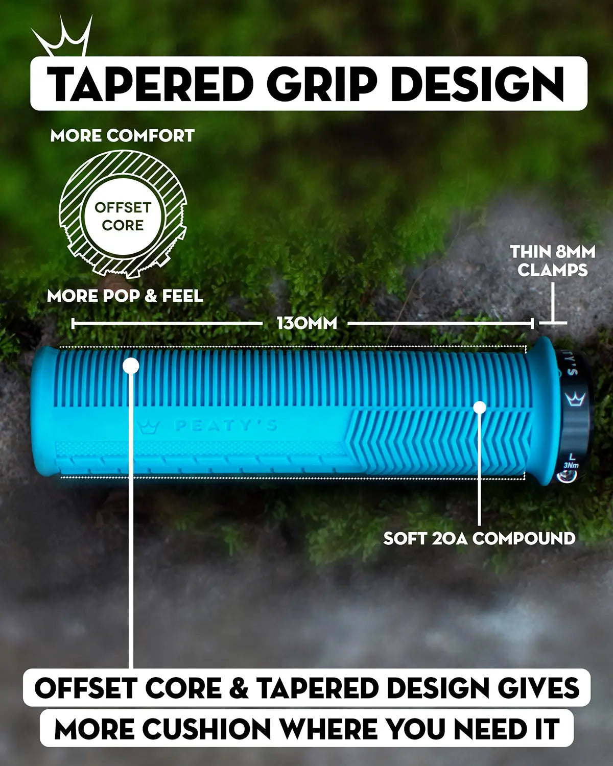 Monarch grips feature a tapered design