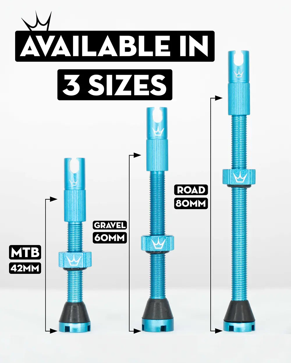 Peaty's x Chris King Mk2 Tubeless Valves are available in 3 sizes