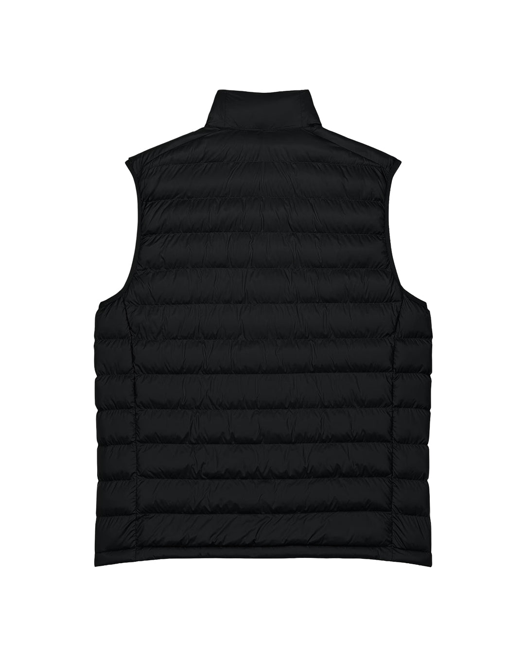 Black Peaty's Grenoside padded gilet, rear studio view