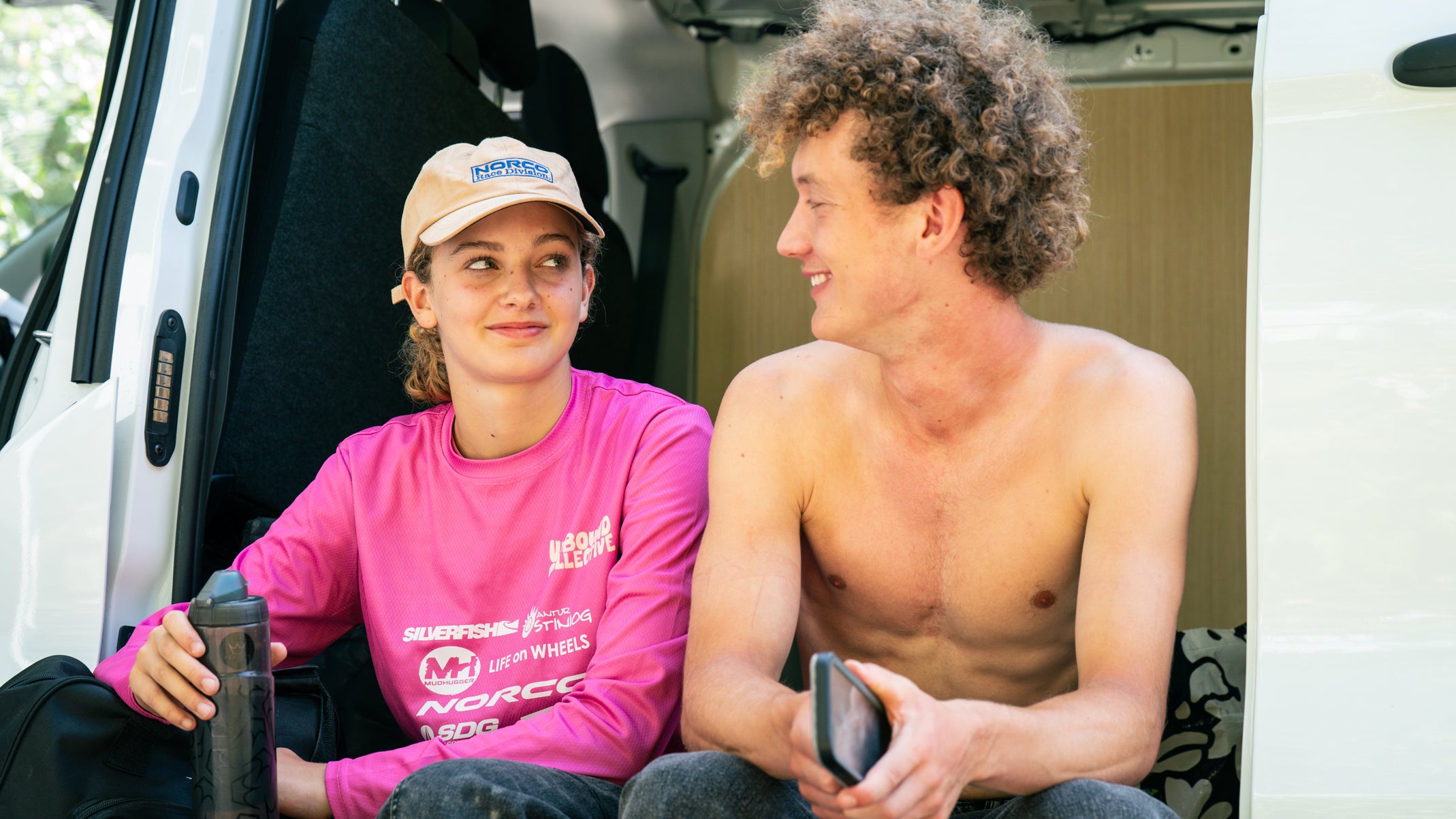 Ffion and Morgan Pickstock sitting together during Peaty's Projects Episode 1