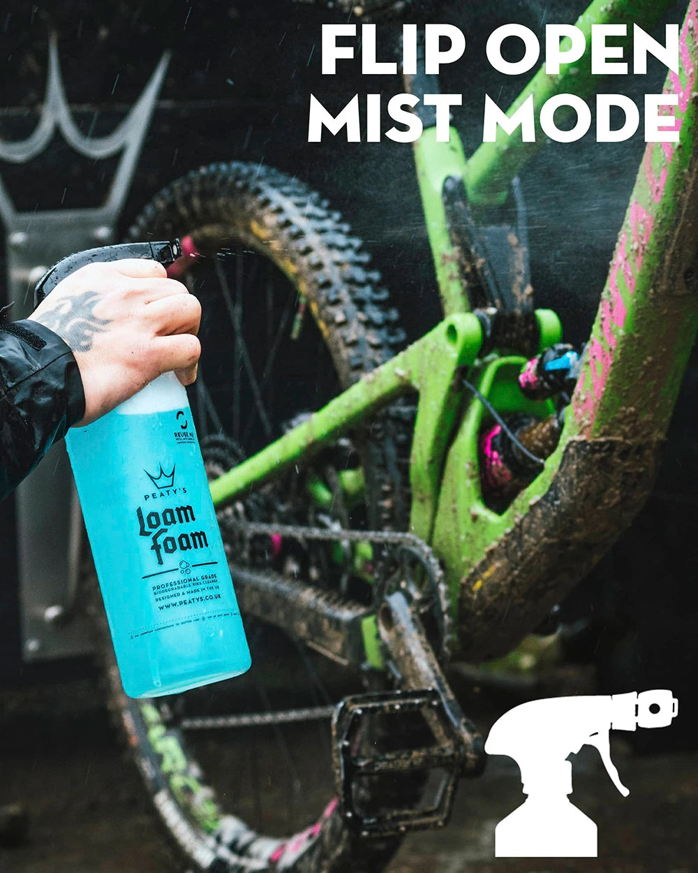 Peaty's LoamFoam - flip the cap for mist mode