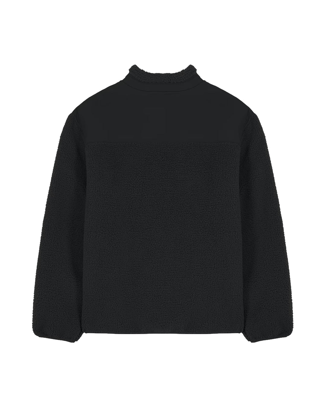 Black Peaty's Wharncliffe Fleece, rear view showing sherpa fabric and shoulder panel