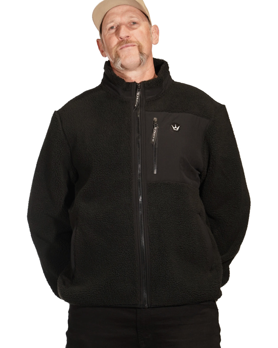 Steve wearing the black Peaty's Wharncliffe Fleece, front view