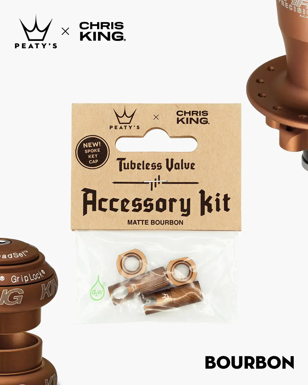 Peaty's Tubeless Valve accessory kit in bourbon