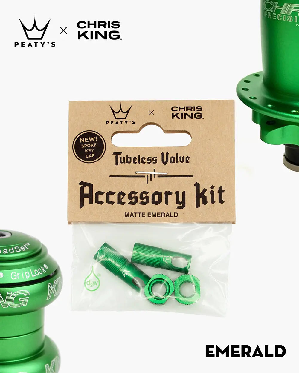 Peaty's Tubeless Valve accessory kit in emerald