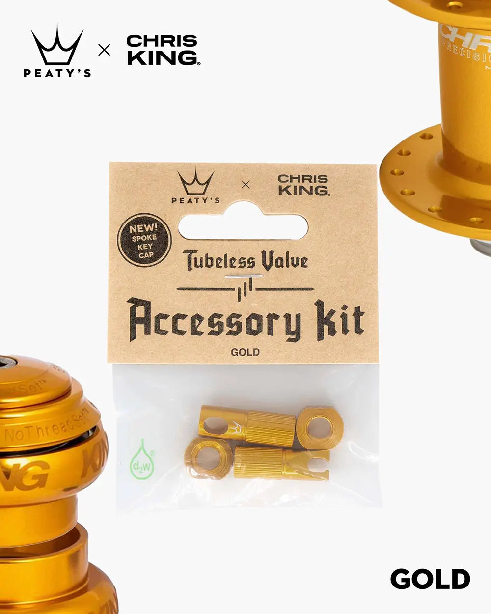 Peaty's Tubeless Valve accessory kit in gold