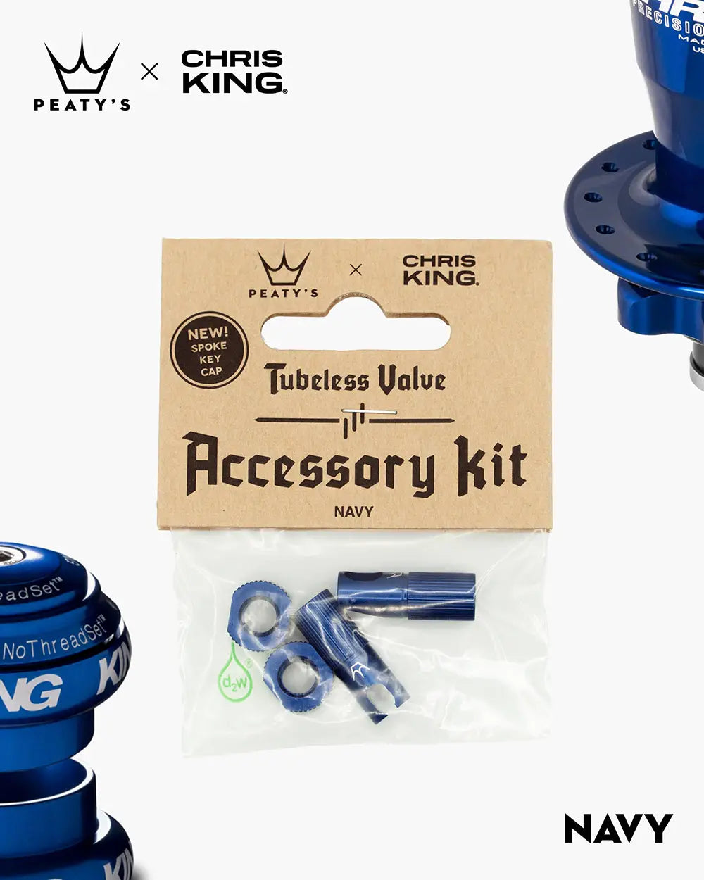 Peaty's Tubeless Valve accessory kit in navy