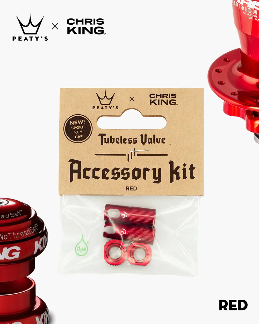 Peaty's Tubeless Valve accessory kit in red