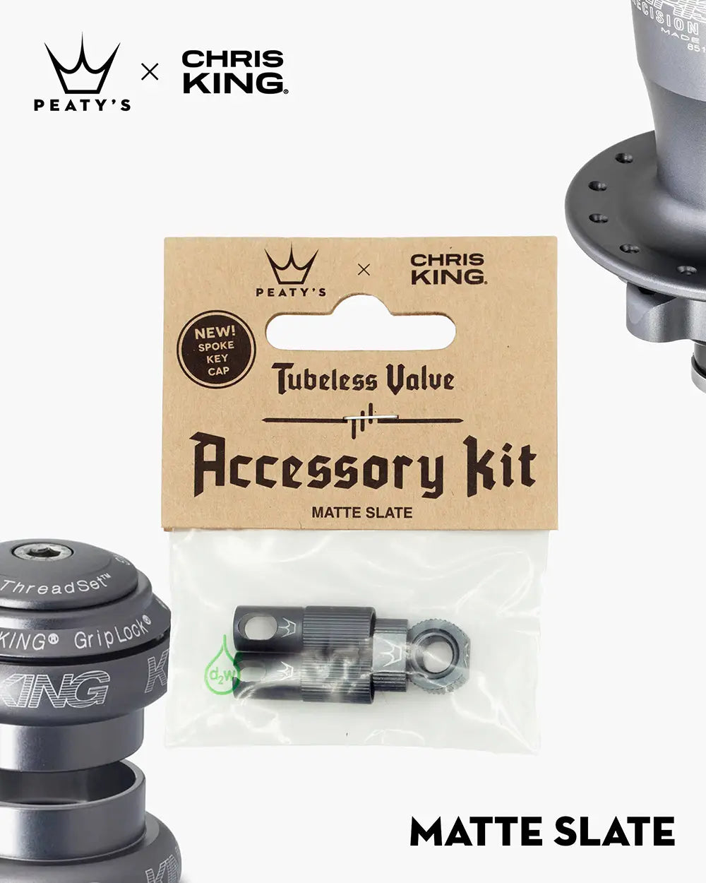 Peaty's Tubeless Valve accessory kit in matte slate