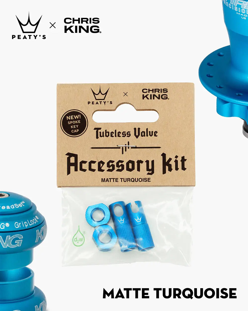 Peaty's Tubeless Valve accessory kit in matte turquoise