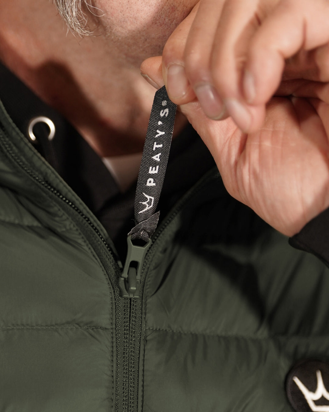Khaki Grenoside Gilet collar and branded front zip detail