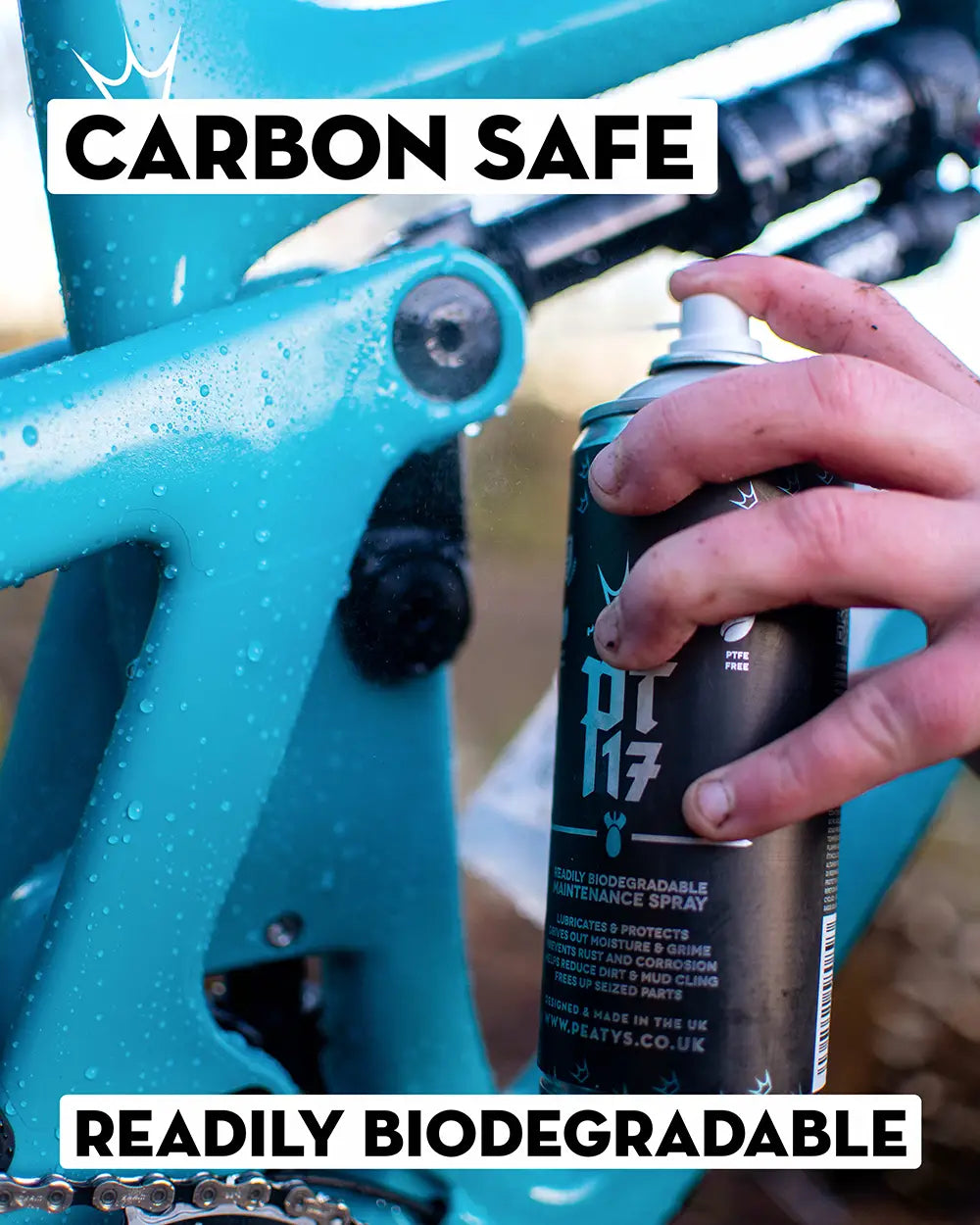 Peaty's PT17 Biodegradable maintenance spray is carbon safe