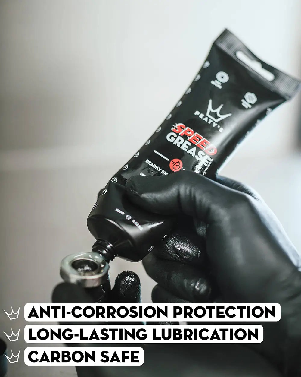 Peaty's Speed Grease has anti-corrosion protection, long lasting lubrication and is carbon safe